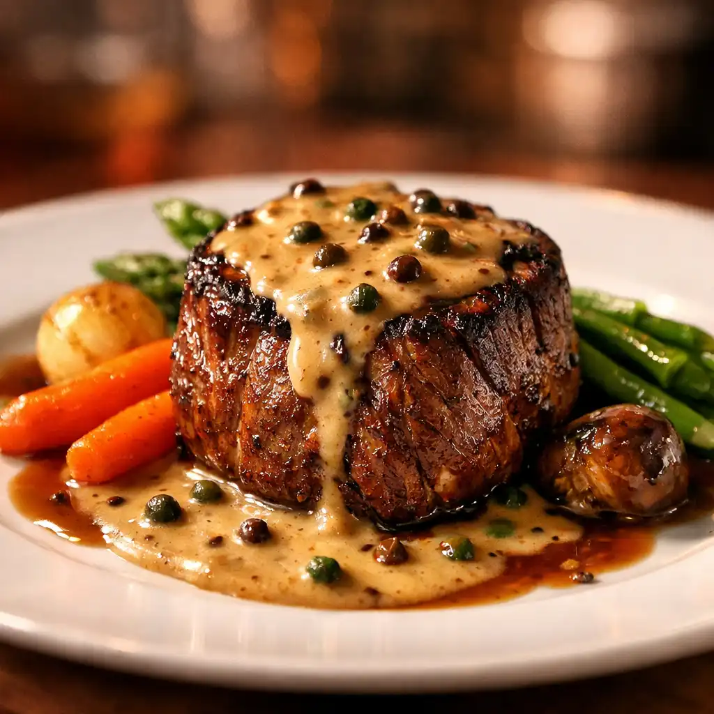 Plat gastronomique français avec filet de bœuf et légumes glacés