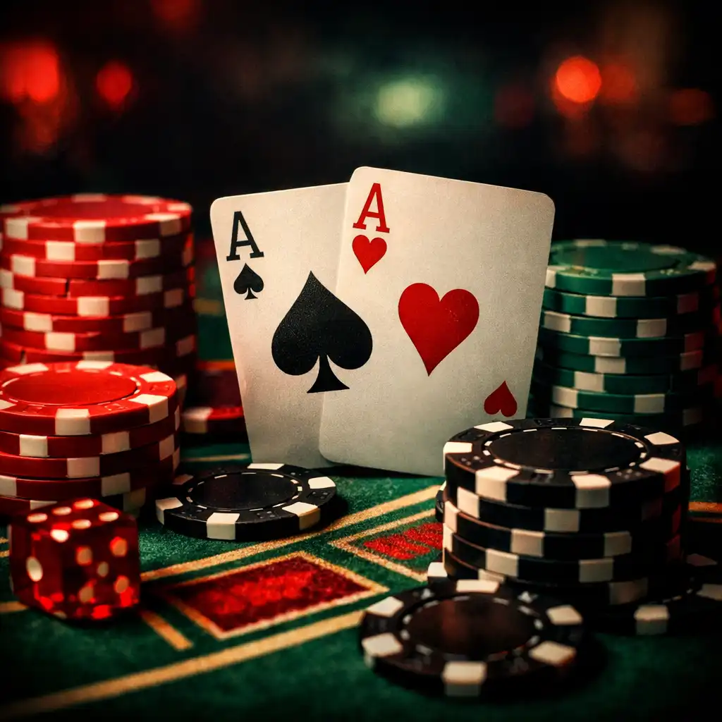 Table de casino avec jetons et cartes