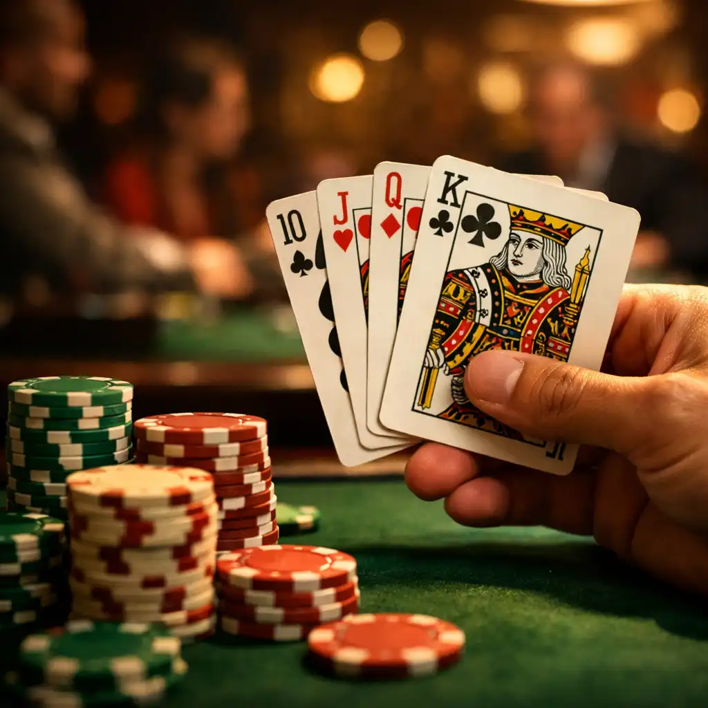 Gros plan sur des cartes et des jetons de poker sur une table