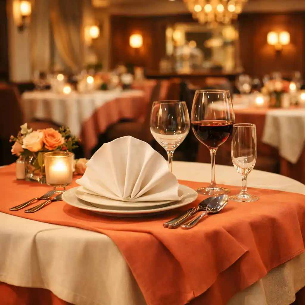 Ambiance du restaurant Rendez-Vous Gourmand avec nappes superposées