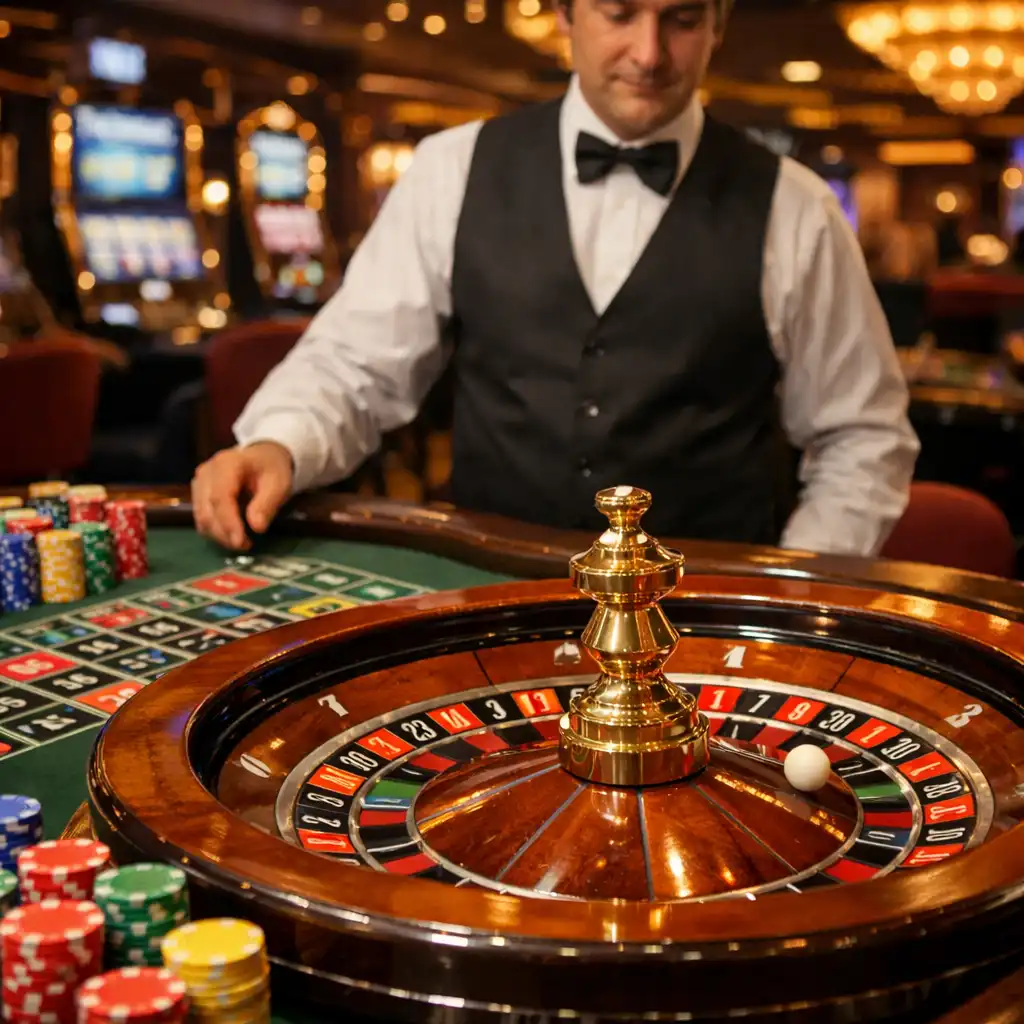 Table de roulette physique avec croupier