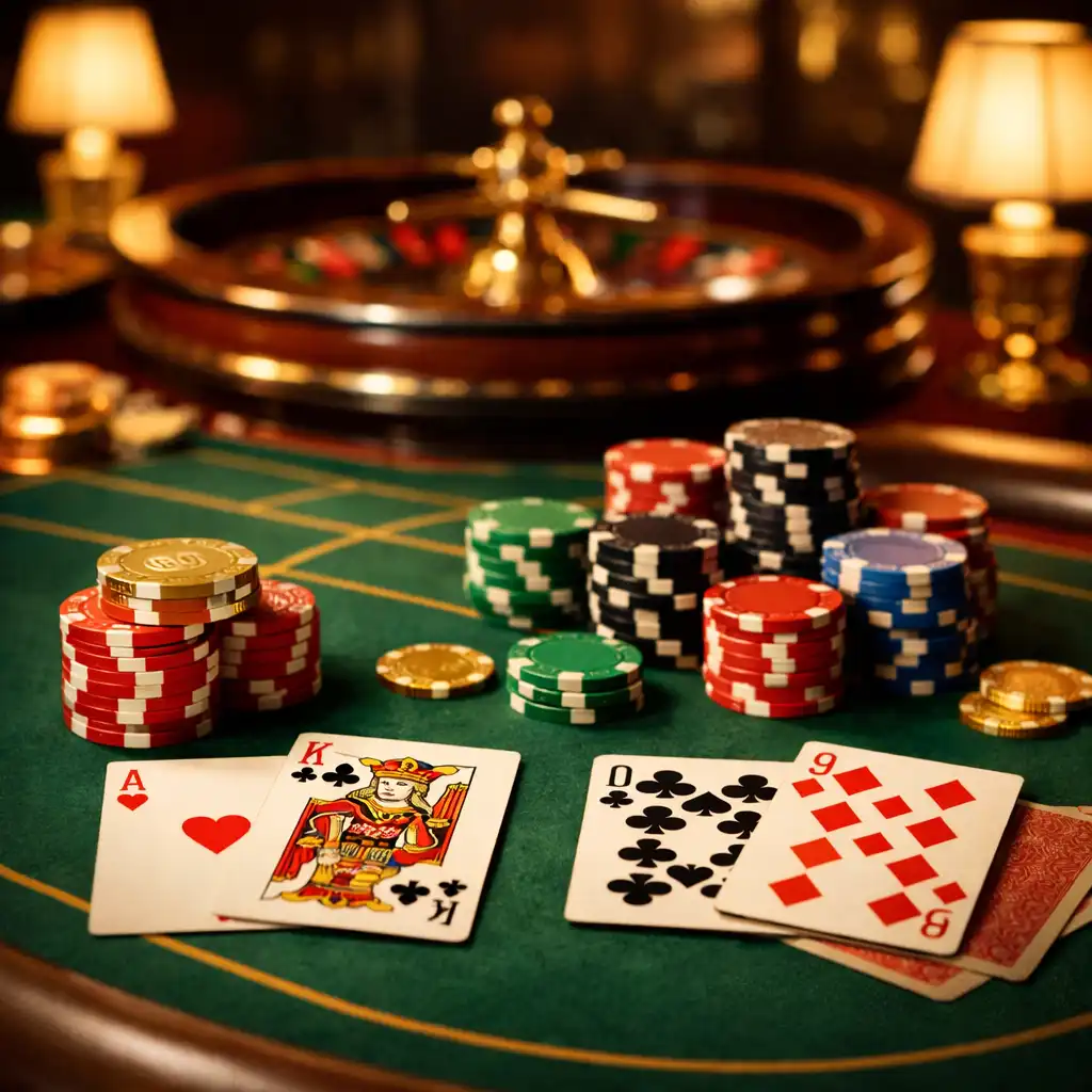 Table de casino physique élégante avec cartes et jetons